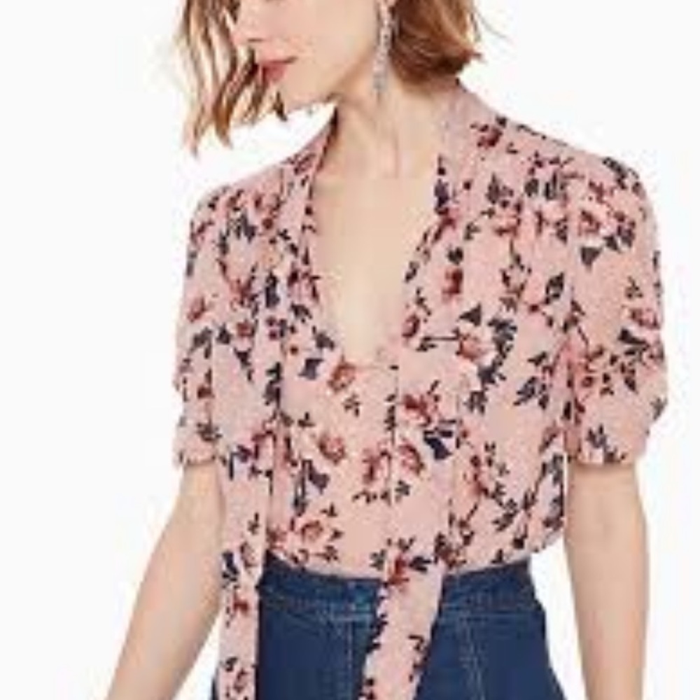 Kate Spade Prairie rose tie neck silk blouse - Picture 1 of 8